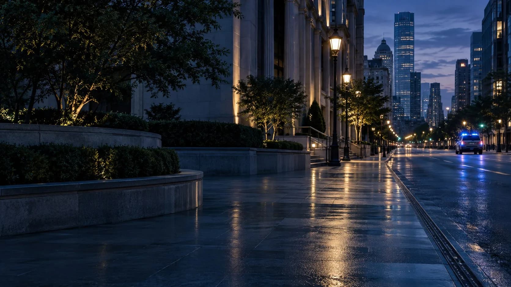 Empty city street at night