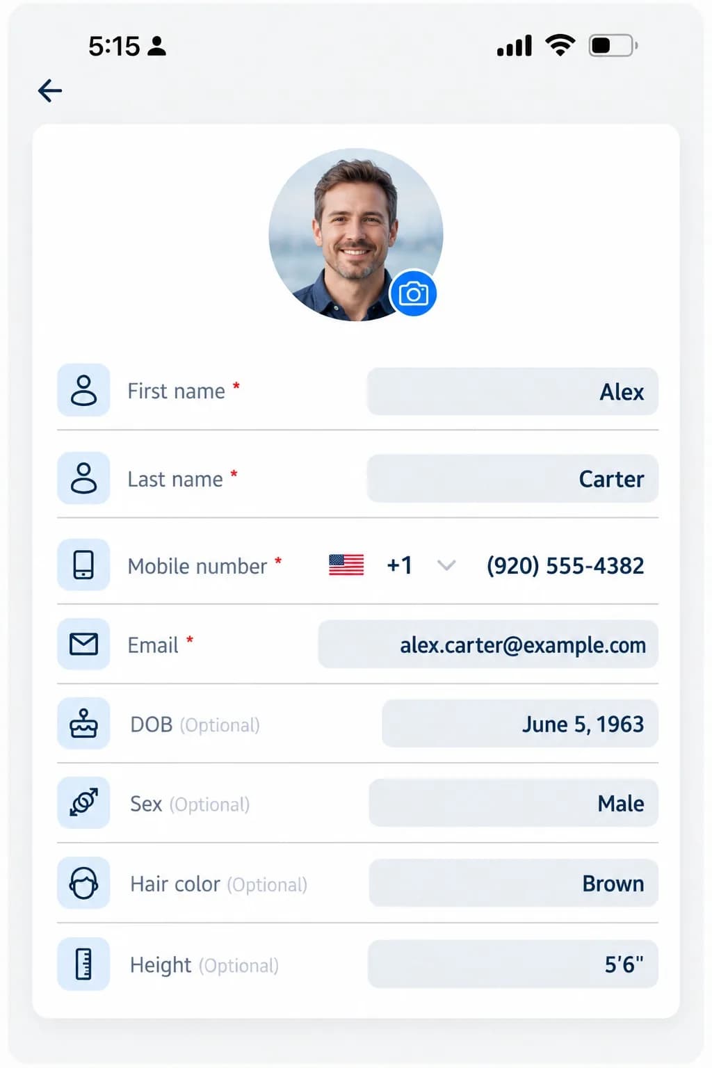 My Guardian Link profile screen with photo, name, mobile number, email and personal details